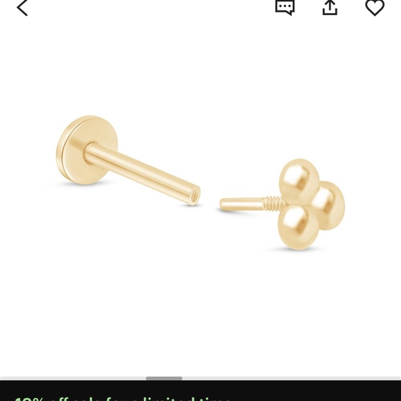 14k yellow gold flat back tri bead earring - Picture 6 of 6